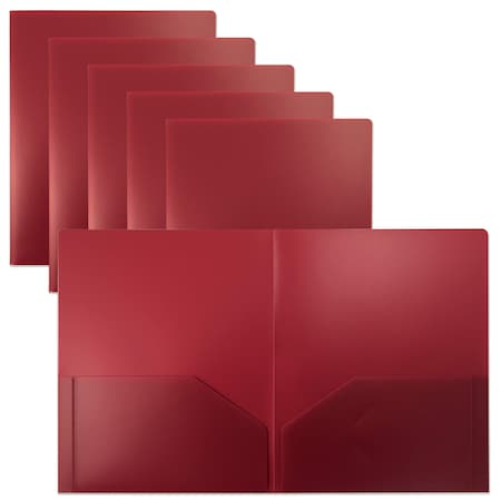 2 Pocket Heavyweight Plastic Folder Portfolio, Letter Size, Burgundy Red, 24PK